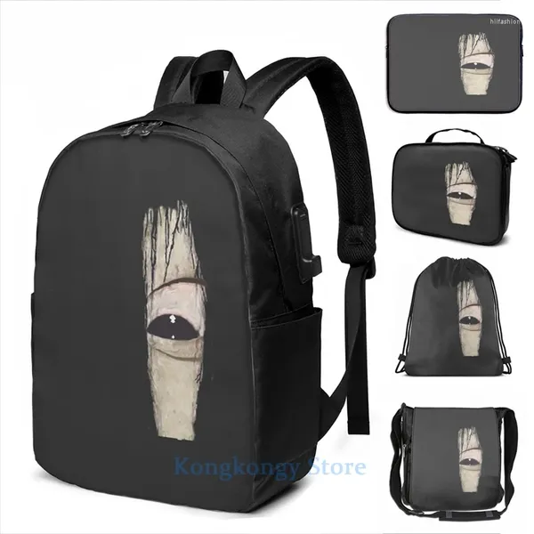 Zaino divertente stampa grafica sadako eye usb carge uomo sacchetti da donna laptop da viaggio da donna