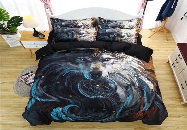 Tribal Wolf Bettwäsche Set Krieger Wolf gedruckt Duvet Cover Kissenbezug Twin Queen Kingsize -Bett Cover Home Textile1030694