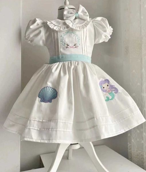 Kız Elbiseleri 0-12y Bebek Kızlar Yaz Beyaz Denizkızı Nakış Trkiye Retro Prenses Lolita Prom Elbiseler Eid al Fitrl2405