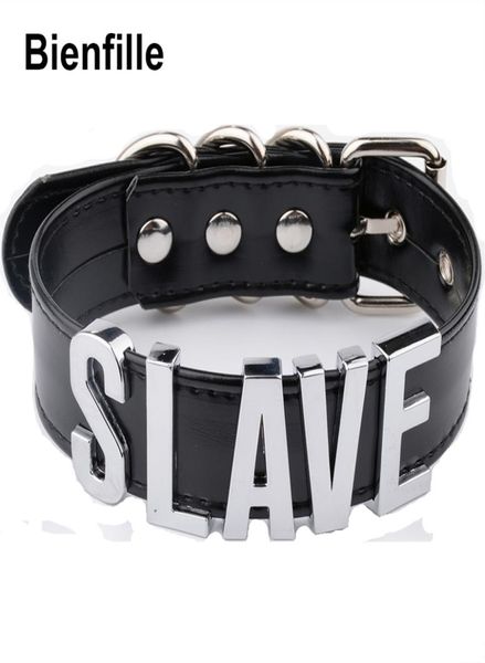 Fashion Gold Men Women Girl Slave Name Word Collar Buckle Neckla Black PU Leather Kawaii Jewelry9576938