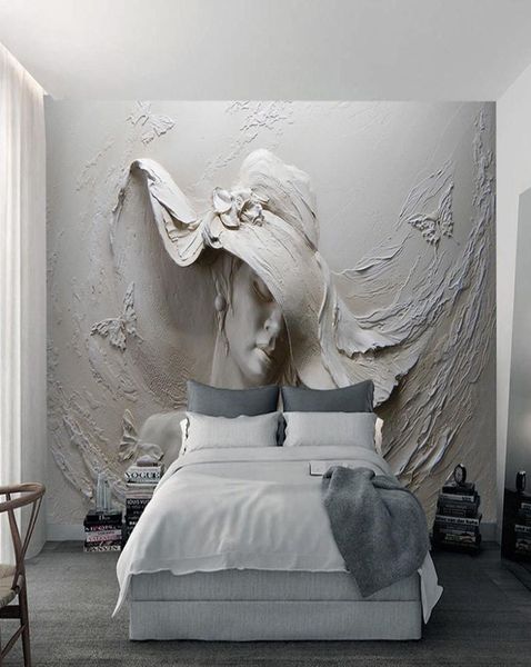 Custom Wallpaper 3D Stereoskopisch geprägte graue Schönheit Ölmalerei moderne abstrakte Kunst Wandmalerei Wohnzimmer Schlafzimmer Tapete3356495