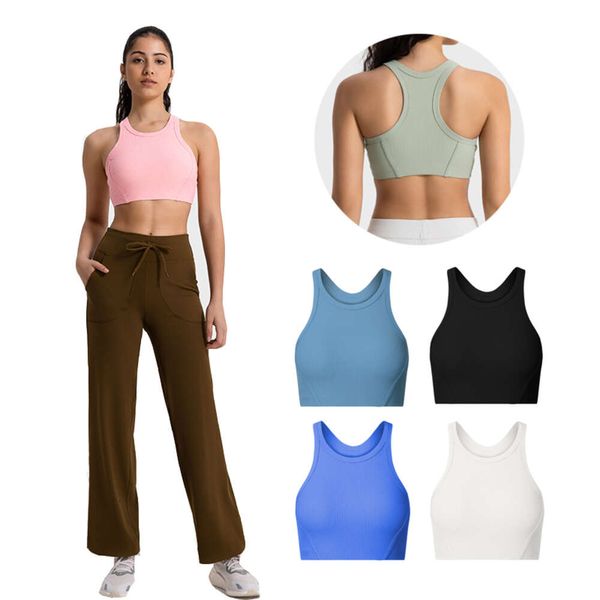 Butterluxe Racerback High Neck Longline Sports Sports para mulheres Tampas de cultivo de treino acolchoadas com sutiã embutido