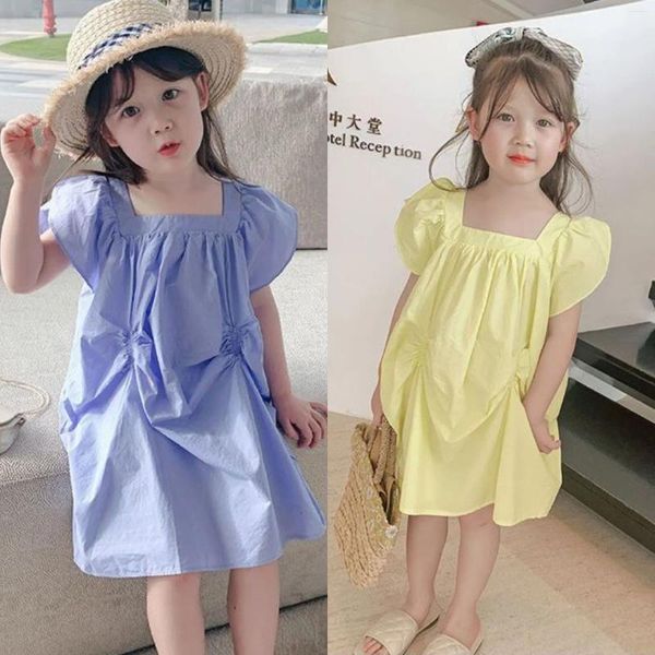 Vestidos de menina vestido de bebê vestido bebê crianças doces praia criança plissada roupas roupas roupas vestidos de manga de sopro de 3 a 8 anos