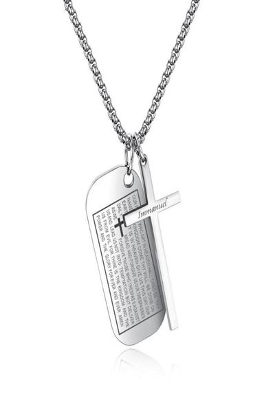 Gioielli di moda MENS JUSCLE CROSS CACCOLA BIBBIA TITANIUM ACCIAIO DOG TAG PENDANTE 55 CM DESIGN LUGHT DESIGN MENA PUNK NACCHLACE PERSO PER MEN9436708