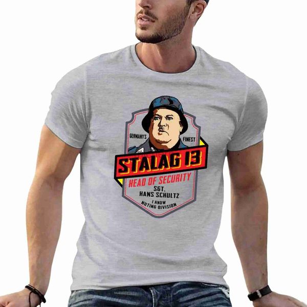 Camisetas masculinas Novo gerente de segurança do Stalag 13 Sargento Schultz Hogan Hero Hero T-shirt Camiseta de camiseta de anime de roupas fofas para homens D240509