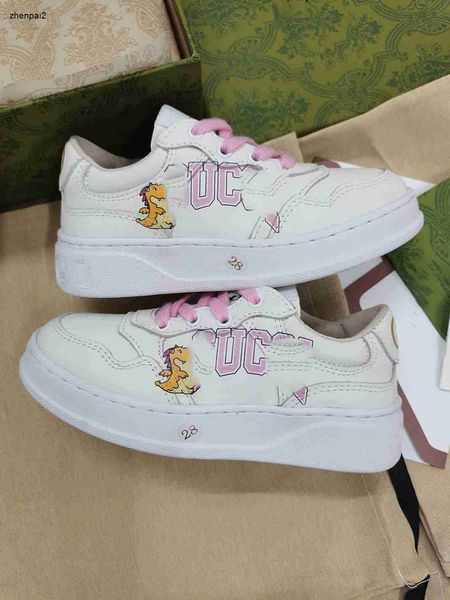 Luxury Kids Sneakers Dinosaur Letter Padrão Sapatos de bebê Tamanho 26-35 de alta qualidade embalagem de marcas Lace-up meninos de designer de designers 24 de maio