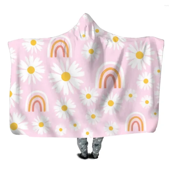 Cobertores Flor da margarida e capuz rosa com capuz sherpa para crianças jovens lã de lã vestível quente