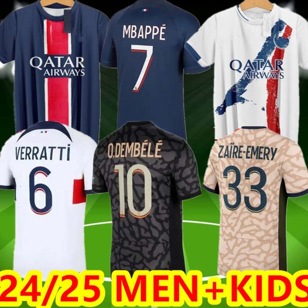 S-4xl 24 25 Maillot Mbappe Soccer Trikots Kids Kit 23/24 Spielerversion Training 2023 2024 Maglia Parises Home Away Football Shirt Hakimi Fabian Vitinha o Dembele