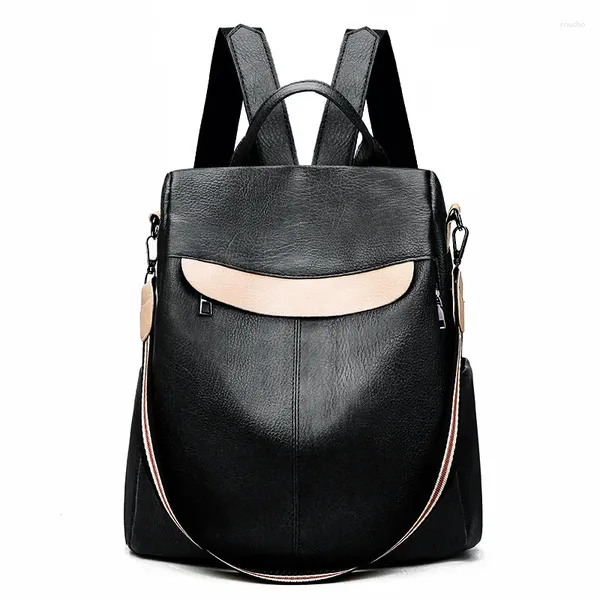 Schultaschen echte Lederfrauen Rucksack Rucksack Schulterkreuz weibliche Modedame Buch Laptop Messenger