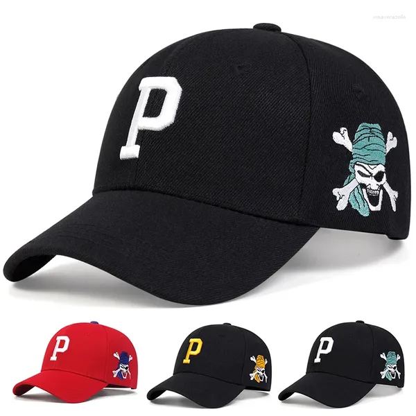 Caps de bola P letra lateral pirata bordado bordado de beisebol masculino homem primavera na primavera chapéu solar chapéu de algodão snapback unissex Hip Hop Crucker