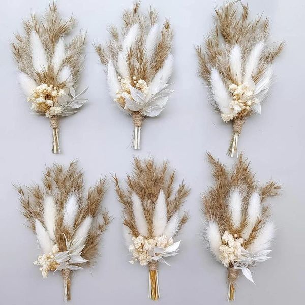 Dekoratif çiçekler mini kurutulmuş çiçek buket 6 boho düğün boutonniere erkekler için masa centerpieces kuru pampas çim doğum günü pastası