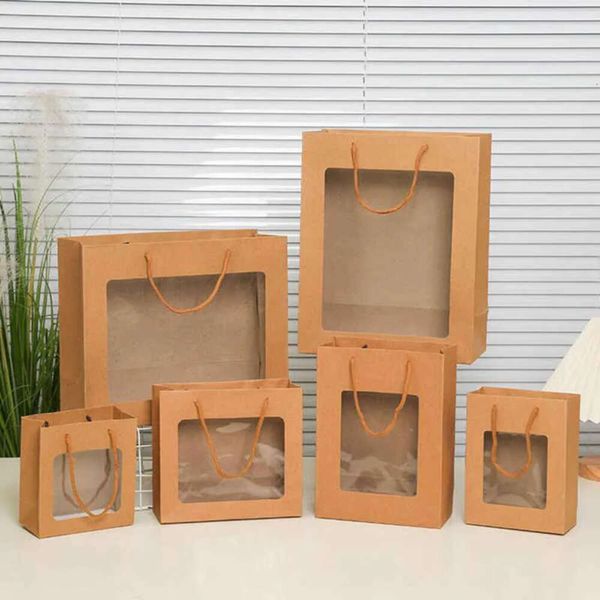 Fenster PVC Großhandel Kraft 100pcs/Los Papier mit Griffen Festival Geschenktüte