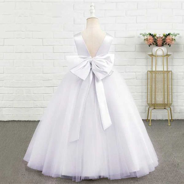 Vestidos de menina vestido de noiva para dama de honra menina garotinha festa de aniversário longa vestido branco 1ª comunhão Tulle figurne infantil roupas de gala formais