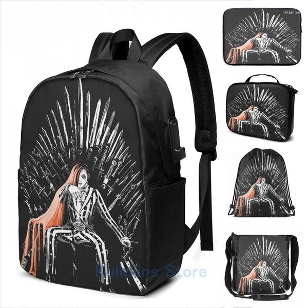 Backpack Funny Graphic Print Fantastic Baby Throne USB Charge Men Bags Escola Laptop de Viagem para Mulheres