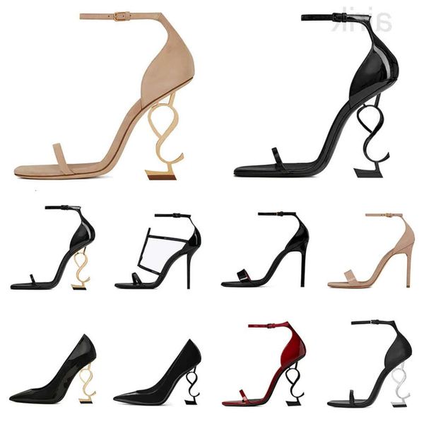 YSL 2024 Women Women Luxury Dress Shoes Designer High Heels Patente Couro Dourado Tom Triple Black Nuede Red Lady Lady Fashion Sandals Party Wedding