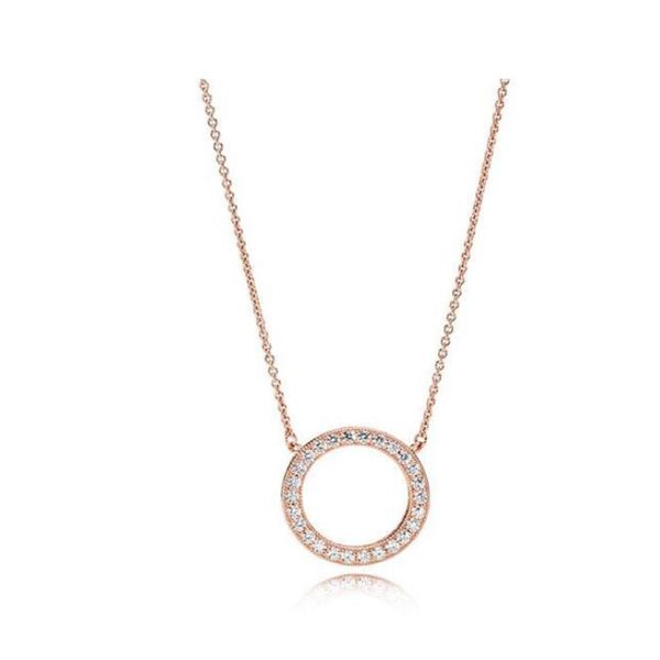 18k Gold rosa 925 Sterling Silver Signature Circle Pandant Collana con scatola originale per Pandora CZ Diamond Desc Chain Women Gegia