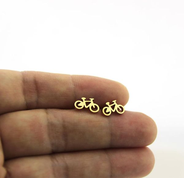Nova chegada Brincos de bicicleta minúsculos Brincos de aço inoxidável Brincho dourado de bicicleta esportiva de bicicleta garanhão garotas Jóias de joias de Natal T1477299741