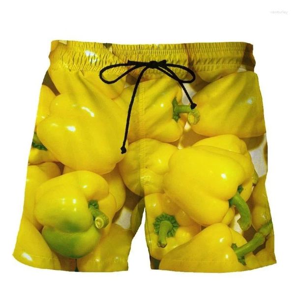 Shorts masculinos tomates brócolis chili calças curtas vegetais imprimidos 3d praia swimwear tábua engraçada masculino feminino roupas