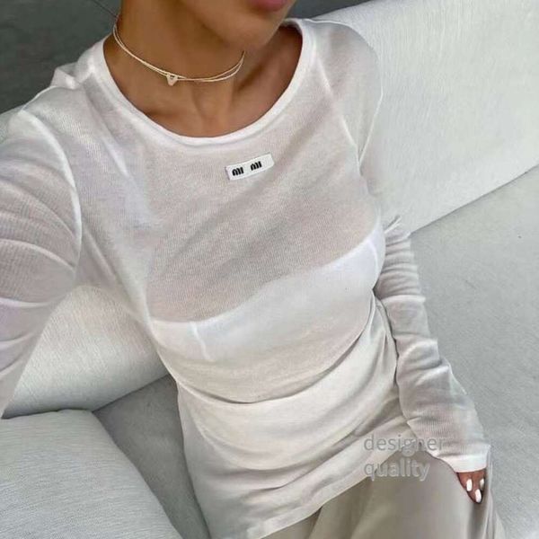 Kadın T Shirt Miu İşlemeli Uzun Kollu Tshirt Tasarımcısı Hoodie Yaz İnce T-Shirts Seksi Şeffaf Sweatshirt