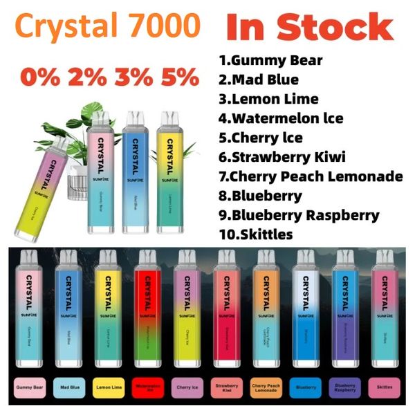 Big Sale Spanish Crystal Puff 7000 Pen do vape descartável 16ml 1300mAh Bateria piscando cigarros Tornado 7000 Pufos ECIGS Vapor