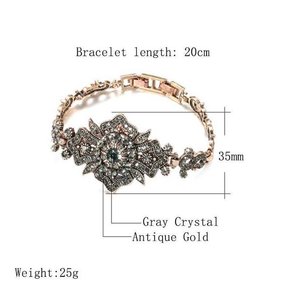 Свадебные браслеты Kinel Charm Boho Women Link Bracelet Antique Gold Color Серый хрустальный этнический свадебный свадеб