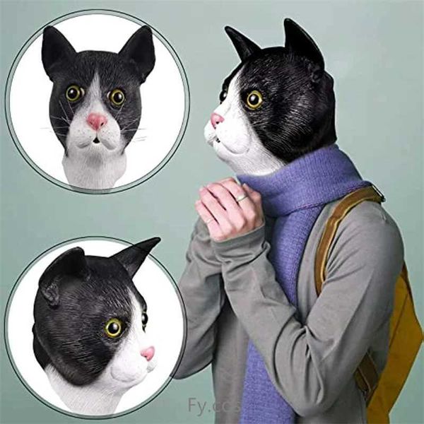 Máscaras de festa máscara de gato de cabeça de animal de animal interessante LATEX Full Face Rap Props Donkey Helmet Roupas para adultos Halloween Q240508