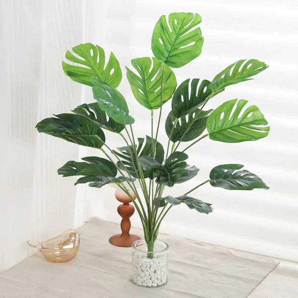 Flores decorativas grinaldas 18forks Treera tropical monstera árvore plantas falsas Tartaruga verde folha de folha de folha de folha de palmeira para decoração de jardim em casa