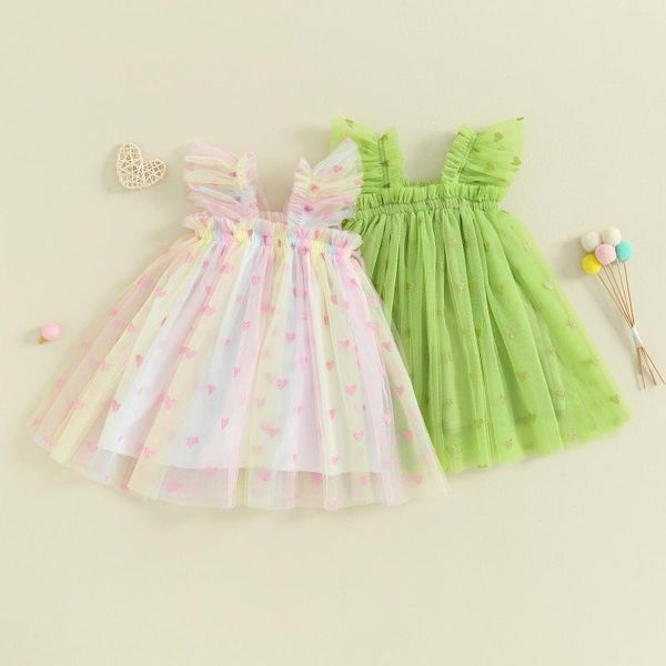 Mädchenkleider Pudcoco-Kind Kinder Baby Prinzessin Kleid Sparkle Herzdruck ärmellose Party Tüll Fairy Kostüm mit Flügeln 6m-4t