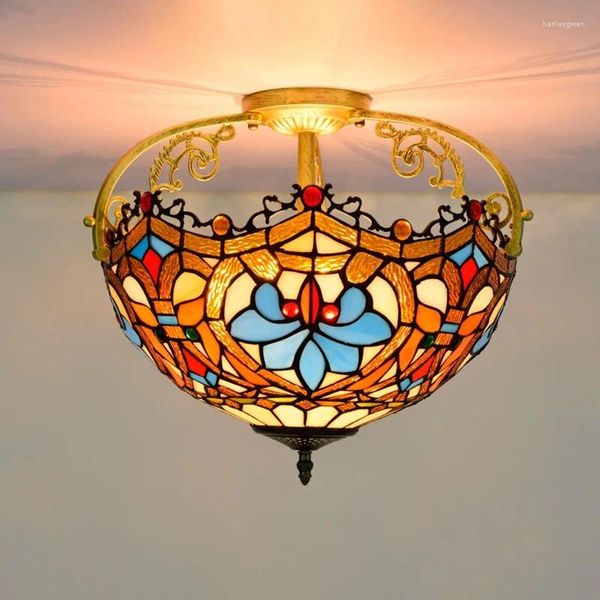 Потолочные светильники 40 см в стиле Tiffany Love Beads украшены витражами круглой лампы светодиод