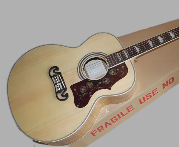 J200 Akustikgitarre, benutzerdefinierte Tiger Flame Hack Side Hals, AAA Solid Fichte Top -Gitarren in China 3698