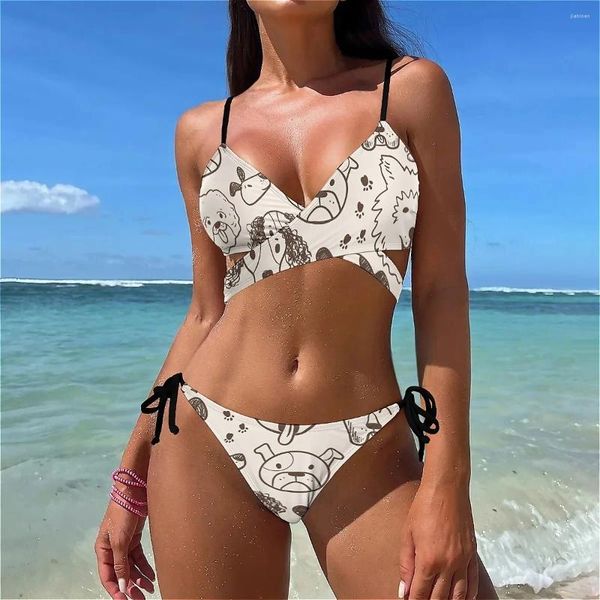 Frauen Badebekleidung Gold Hundedruck Bikini Bikini Fun Animal weiblich sexy y2k süße Set 2024 Push Up Pool Rave High Cut Badeanzug