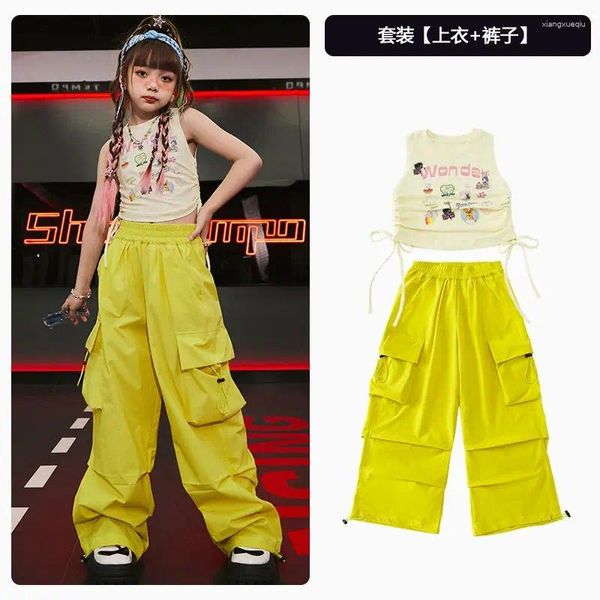 Roupas Define crianças Hip Hop Hop Sleesess Crop Tampo Tops Casual Amarelo Cargo Hiphop Pants Wear Street For Girl Jazz Dance Fantas