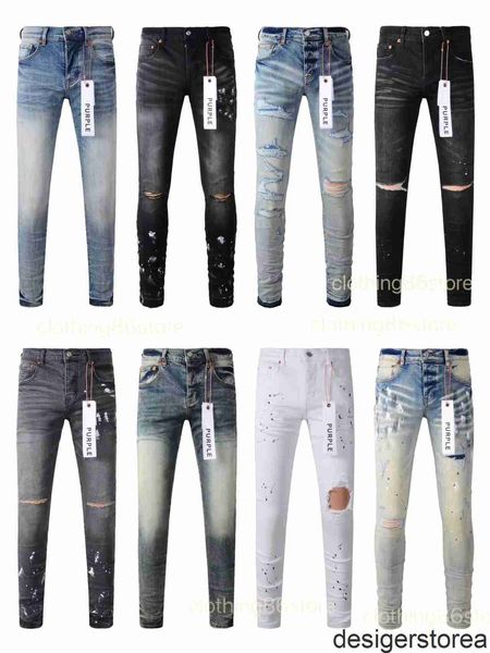 Purple Jeans Men Jeans Designer Jeans Jeans Mens Shinny Jeans Luxury Designer Джинсовые брюки. Столденные разорванные байкер Black Blue Gean Slim Fit Motorcycle P2