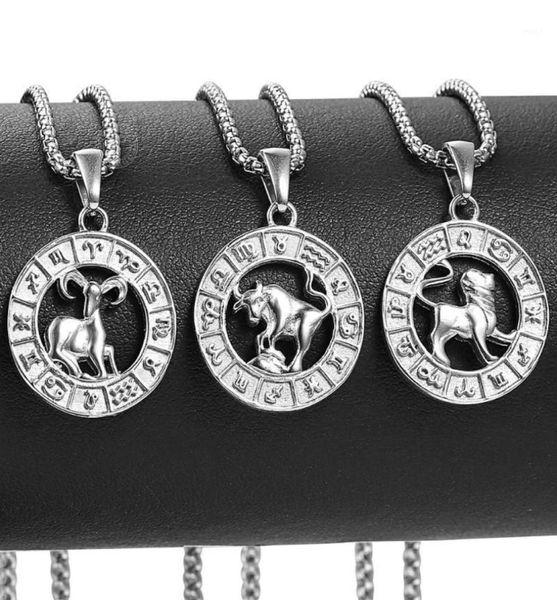 Acciaio inossidabile colore argento 12 costellazione di segni zodiacali Aries Collana a sospensione per uomini Donne Gioielli Drop Gioielli DKP656 CHAINS8374953