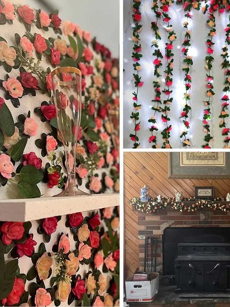 Dekoratif Çiçek Çelenkleri 8.2 ft Yapay Çiçek Bitkileri 45 Baş Sahte Gül Vine Çiçekleri Ev Hotel Ofis Düğün Bahçesi Zanaat Sanat Dekorasyon