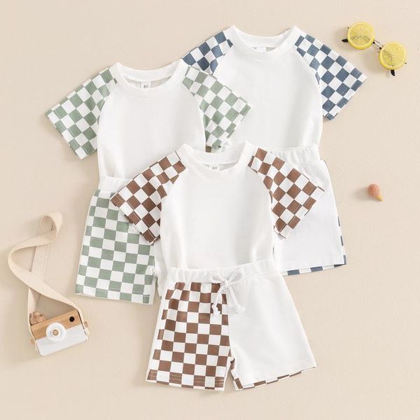 Giyim Setleri Toddler Bebek Erkekler 2pcs Şort Seti Yaz Gündelik Ekose Kısa Kollu T-Shirt Elastik Bel Çocuk Kıyafet