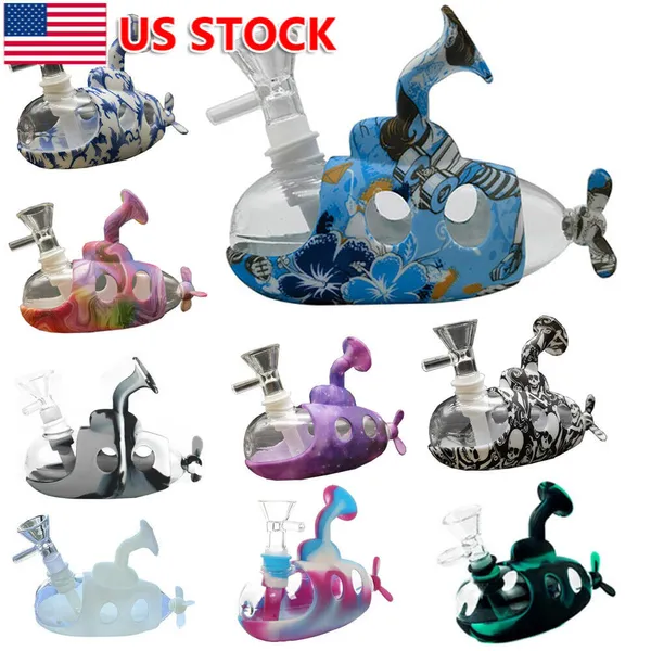 1pc Shisha Water Pipe Blind Box 4,9 Zoll U -Boot Shisha Glass Bong Silikon Rauchen Wasserrohr mit 14 mm Glasschale