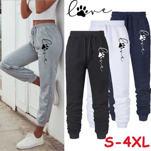 Kadın pantolon capris bayan kedi pençe baskılı spor pantolon yüksek kaliteli pamuklu uzun açık boş zaman fitness joggers için jogging q240508