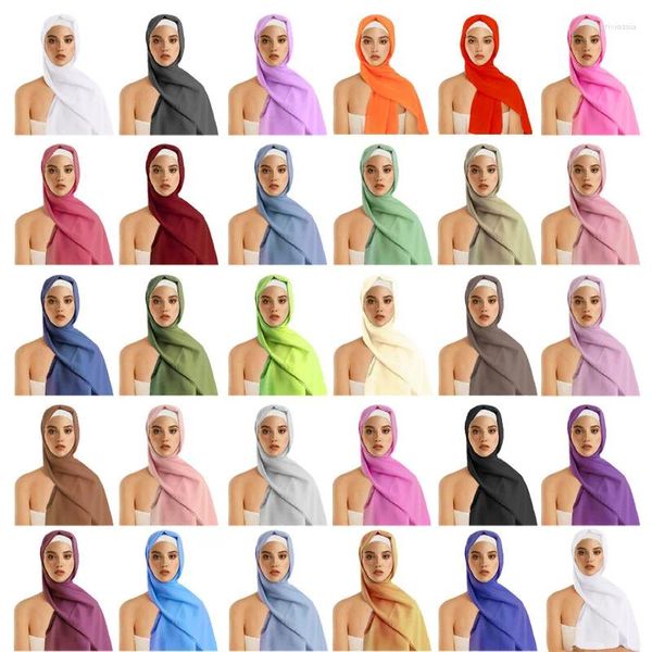 Roupas étnicas Muslim chiffon hijab lenço mulheres longas cor de cor sólida embrulhando para hijabs lenços de mulheres véu camisa 172x68cm