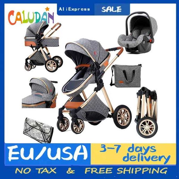 Carrinhos de bebê# novo carrinho de bebê 3 em 1 alto carrinho de paisagem reclinável carruagem de bebê dobrável carrinho de bebê bassinet puchair recém -nascido t240509