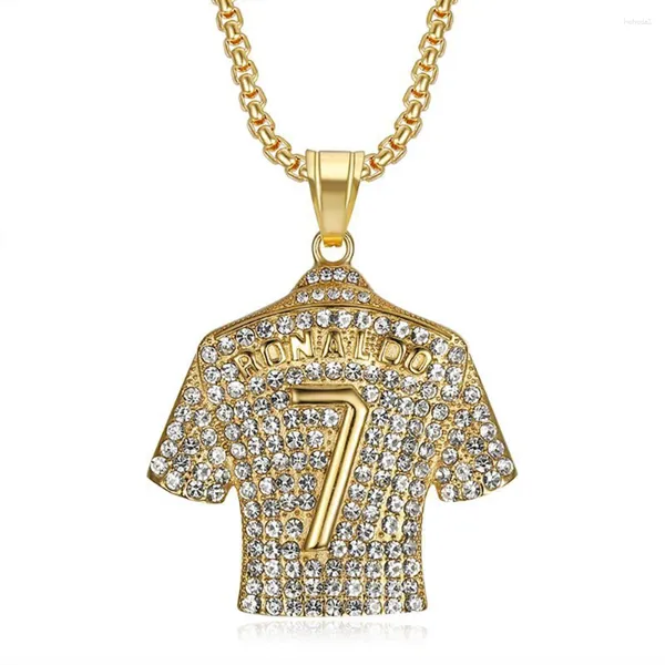 Подвесные ожерелья хип -хоп обледенение футбольной майки № 7 Ожерелье мужской золотой цвет из нержавеющей стали футбол для мужчин