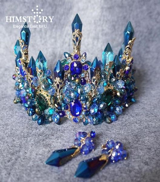 Himostory Amazing Brides Oversize Blue Barock Royal Crown Kopfstück Retro Grün Strass Tiara Haarbänder Hochzeit Haar Schmuck S92280208