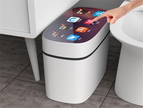 Sensor inteligente Lixo eletrônico automático Can Dwater à prova de banheiro água do banheiro estreito lixo Basurero 2112294882512