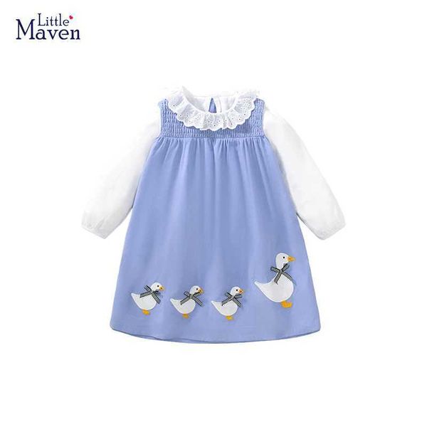 Vestidos de menina Roupa de bebê fofa outono e primavera para crianças desenho animado pato pato de manga longa Casual Cotton Dressl2405