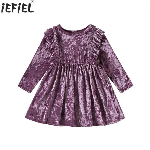 Girl Dresses Kids Kids Toddler Girls Fall Velvet Dress Abito Scoop Mlaio lungo Manica lunga Ruffled A-Line Tutu Wedding Birthday Party Christmas Costume