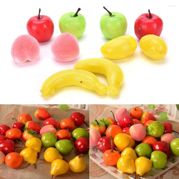 Декоративные цветы 1 Установите искусственные фруктные фрукты овощи Пластиковые жизненные фрукты банановые яблоко