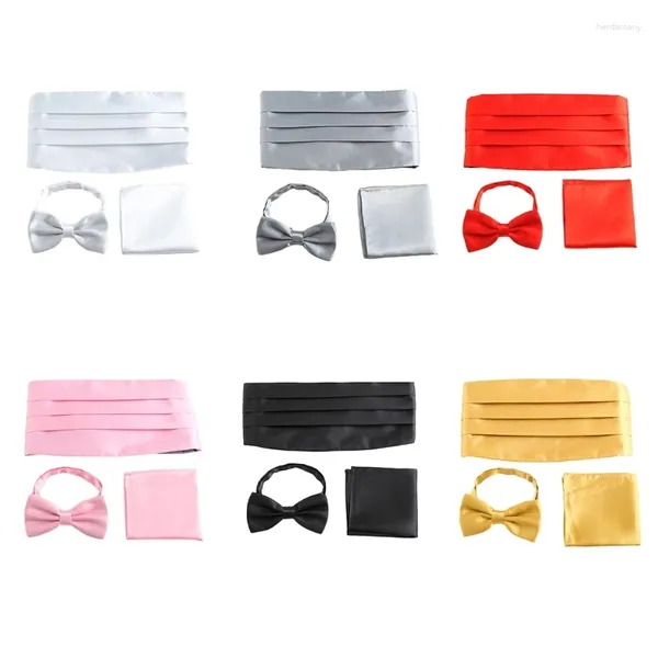 Bow Ties Pocket Square Cummerbund Tie Set 3in1 Resmi Olay Boyun Giyim Düğün Aksesuar