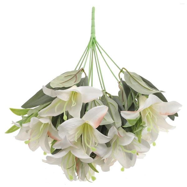 Flores decorativas Lily Bouquet Flower Artificial Decoration Realistic Ornament Simulation Wedding