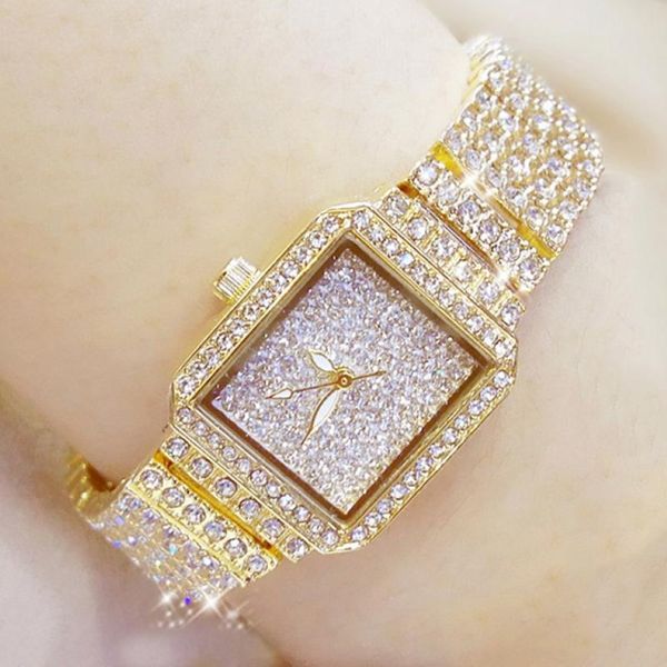 Relógios de pulso 2021 Ladies Crystal Watch Women Women Rhinestone Watches Lady Diamond Stone Dress Stonless Steel Bracelet Watch Relvo 258W