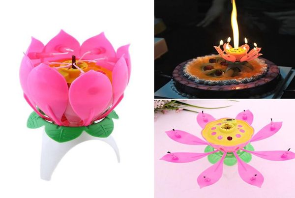 Lotus çiçek mum tekli bir müzik mum mum lotus mumlar doğum günü mum parti kek müzik parıltı mumlar9276367